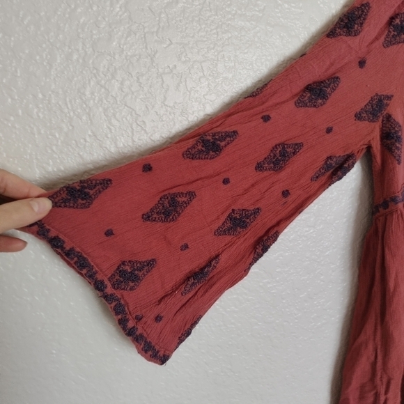 Free People Diamond Embroidered Bell sleeves Tunic Top dress sz S - Picture 5 of 7